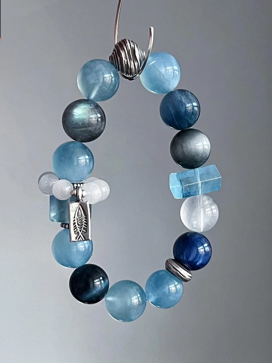 Gold & Water Element Crystal Bracelet – Red Rabbit Hair, Pink Rabbit Hair, Silver Hair Crystal, Smoky Quartz & White Crystal Energy Jewelry