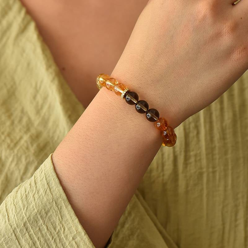 Sunflower Crystal Bracelet – Van Gogh-Inspired Citrine, Tea Quartz & Green Ghost Healing Jewelry