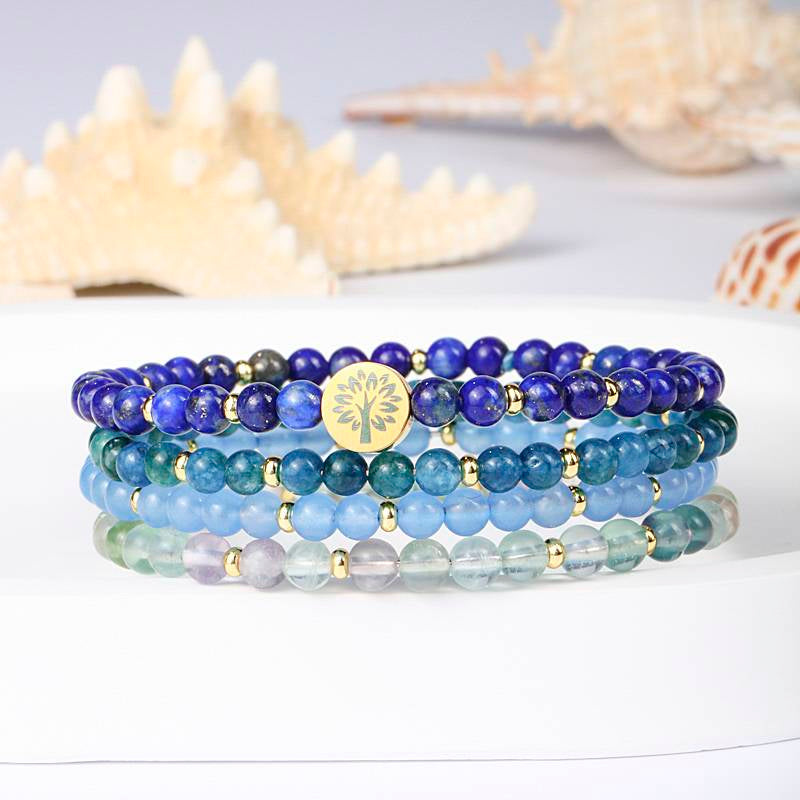 Intuition & Wisdom Crystal Bracelet – Lapis Lazuli, Blue Phosphorus, Blue Chalcedony & Fluorite