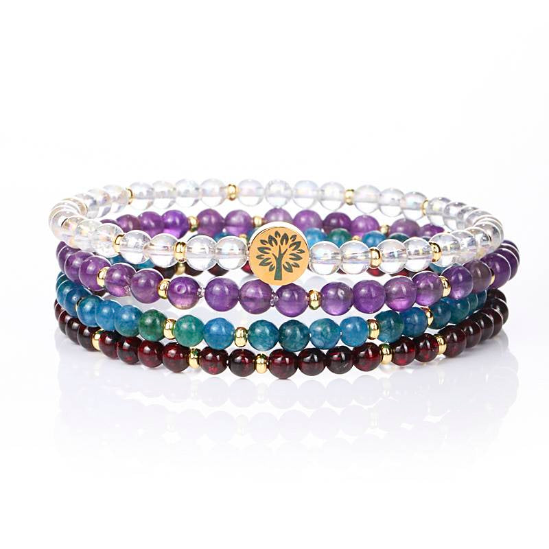 Health & Vitality Crystal Bracelet – Amethyst, Colored White Crystal & Garnet