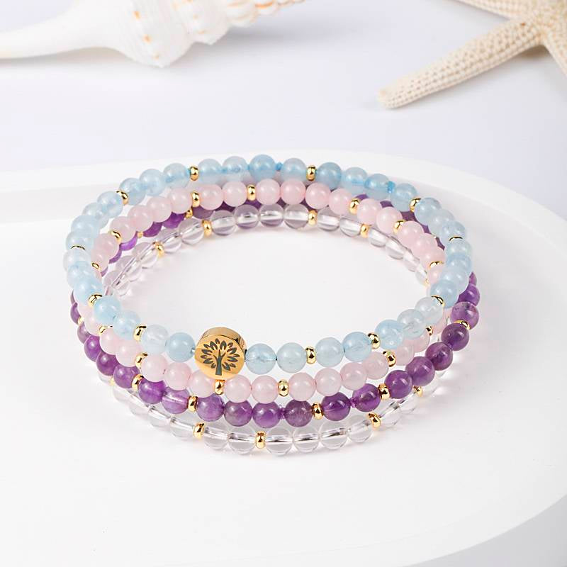 Inner Peace & Tranquility Crystal Bracelet – Aquamarine, Rose Quartz, Amethyst & White Crystal