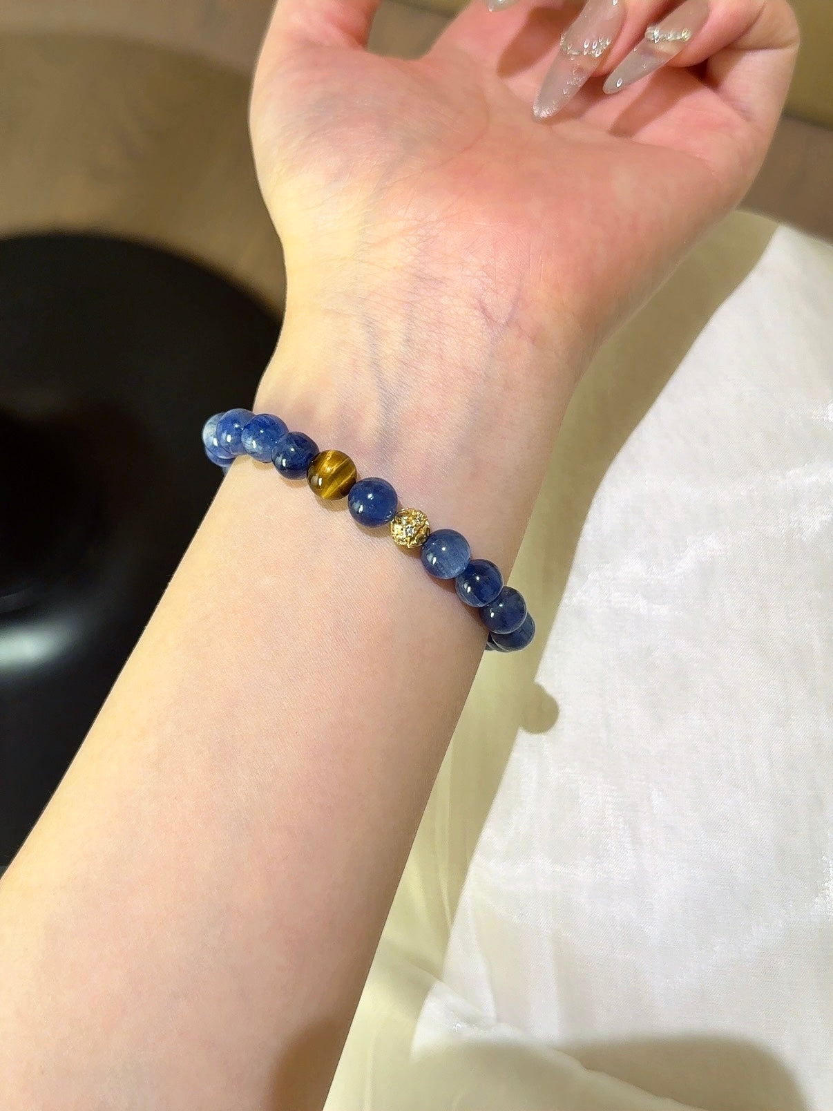 Wealth & Wisdom Crystal Bracelet – Yellow Tiger Eye & Blue Crystal