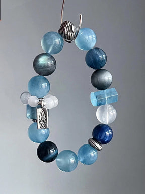 Gold & Water Element Crystal Bracelet – Red Rabbit Hair, Pink Rabbit Hair, Silver Hair Crystal, Smoky Quartz & White Crystal Energy Jewelry