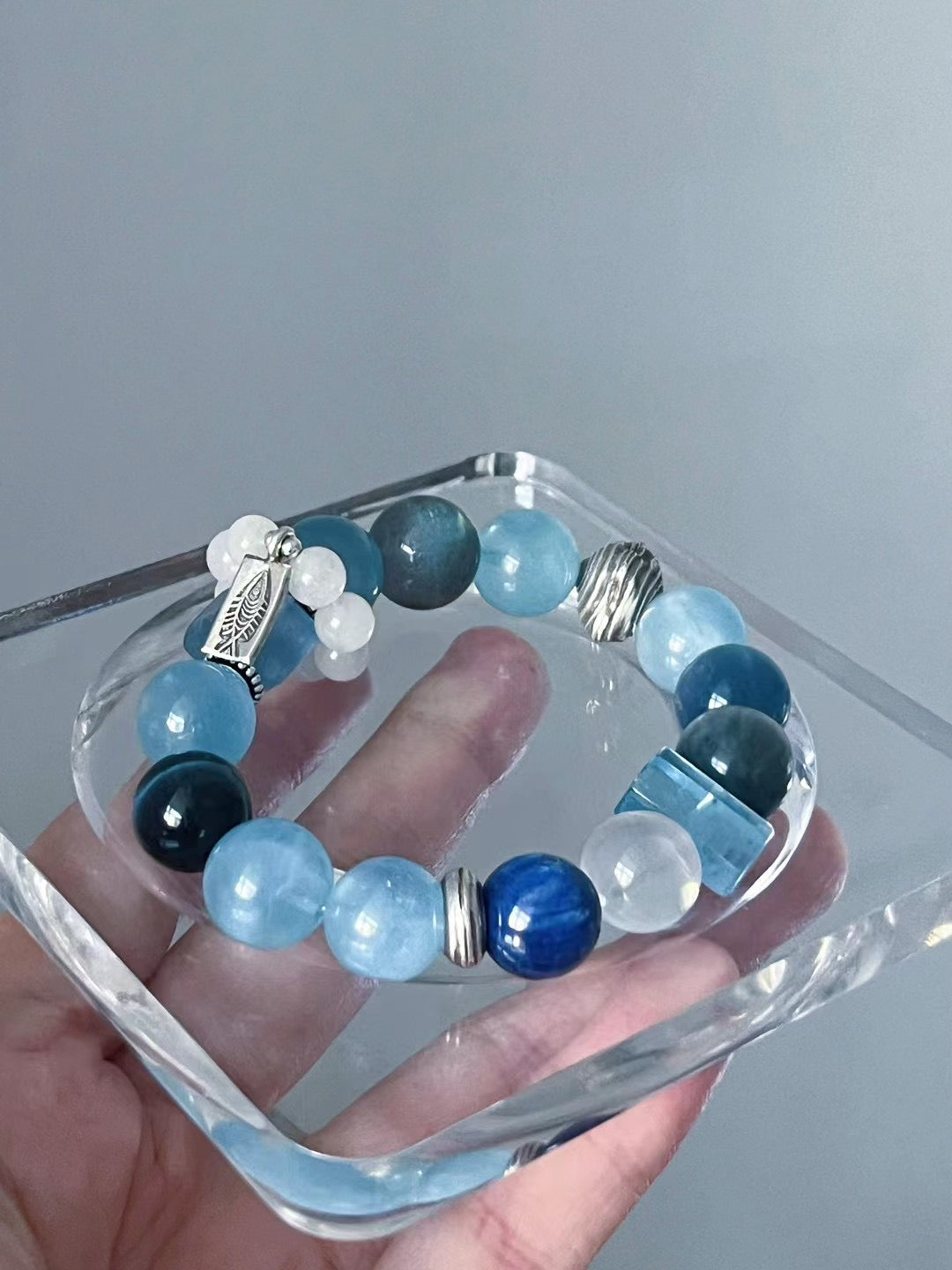 Gold & Water Element Crystal Bracelet – Red Rabbit Hair, Pink Rabbit Hair, Silver Hair Crystal, Smoky Quartz & White Crystal Energy Jewelry