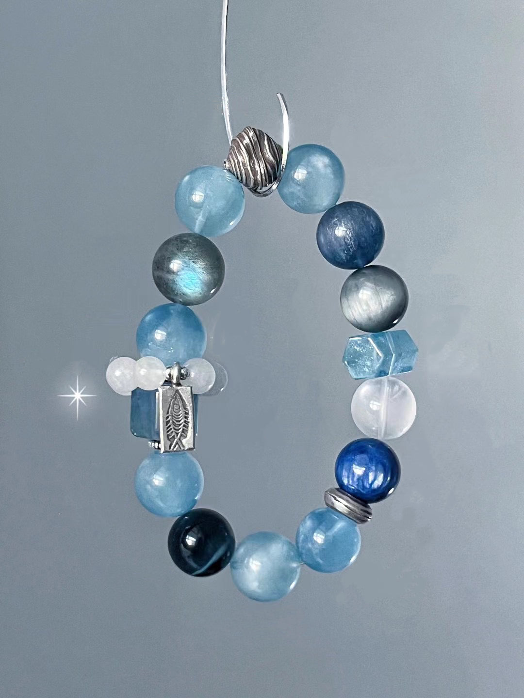 Gold & Water Element Crystal Bracelet – Red Rabbit Hair, Pink Rabbit Hair, Silver Hair Crystal, Smoky Quartz & White Crystal Energy Jewelry