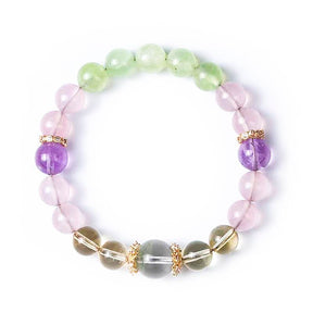 Water Lilies Crystal Bracelet – Monet-Inspired White Crystal, Rose Quartz & Amethyst Healing Jewelry