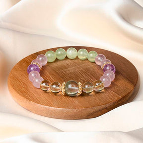 Water Lilies Crystal Bracelet – Monet-Inspired White Crystal, Rose Quartz & Amethyst Healing Jewelry