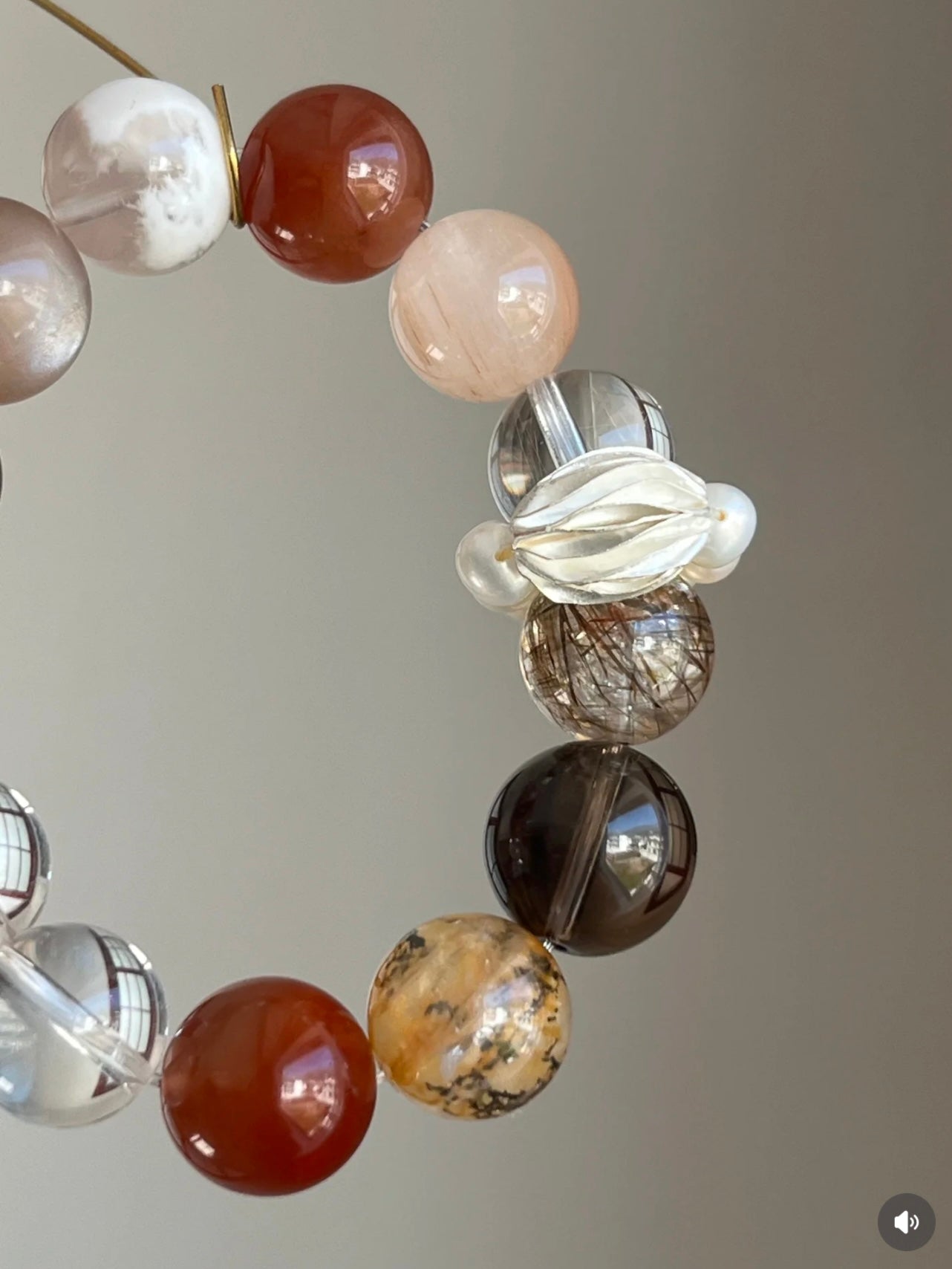 Fire & Earth Element Crystal Bracelet – Red Rabbit Hair, Pink Rabbit Hair, Silver Hair Crystal, Smoky Quartz & White Crystal Energy Jewelry