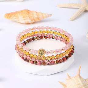 Love & Happiness Crystal Bracelet – Pink Quartz, Citrine, Strawberry Quartz & Rose Quartz