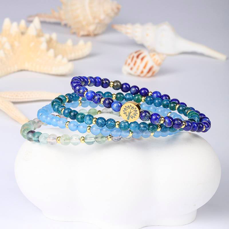 Intuition & Wisdom Crystal Bracelet – Lapis Lazuli, Blue Phosphorus, Blue Chalcedony & Fluorite