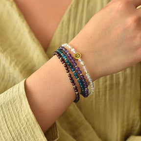 Health & Vitality Crystal Bracelet – Amethyst, Colored White Crystal & Garnet