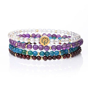 Health & Vitality Crystal Bracelet – Amethyst, Colored White Crystal & Garnet
