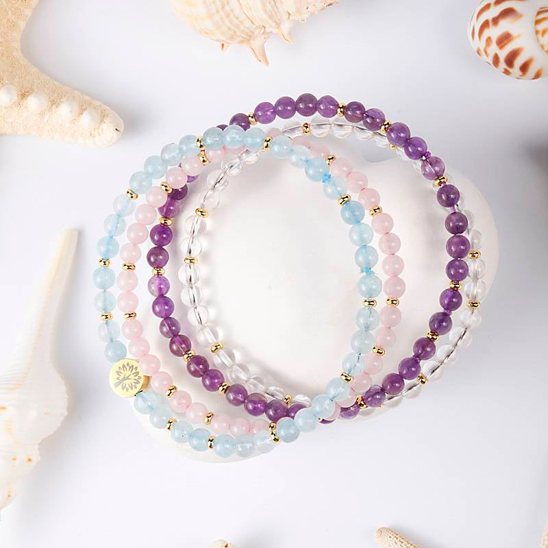 Inner Peace & Tranquility Crystal Bracelet – Aquamarine, Rose Quartz, Amethyst & White Crystal