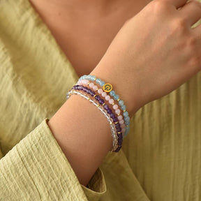 Inner Peace & Tranquility Crystal Bracelet – Aquamarine, Rose Quartz, Amethyst & White Crystal