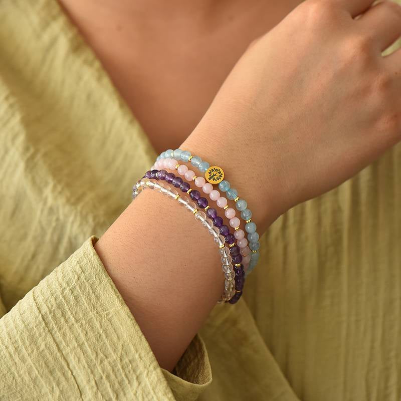 Inner Peace & Tranquility Crystal Bracelet – Aquamarine, Rose Quartz, Amethyst & White Crystal