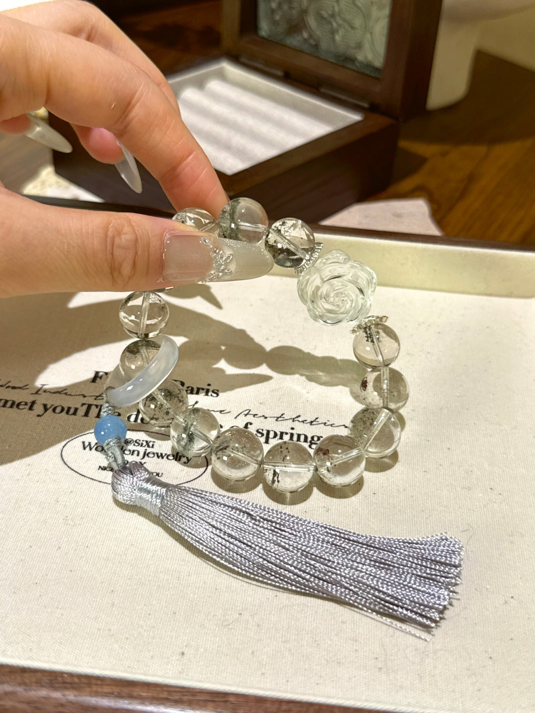 Peace & Prosperity Crystal Bracelet – Green Phantom, White Crystal & White Agate