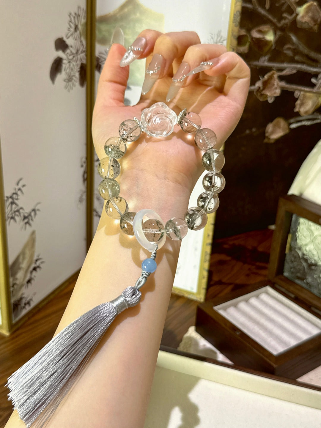 Peace & Prosperity Crystal Bracelet – Green Phantom, White Crystal & White Agate