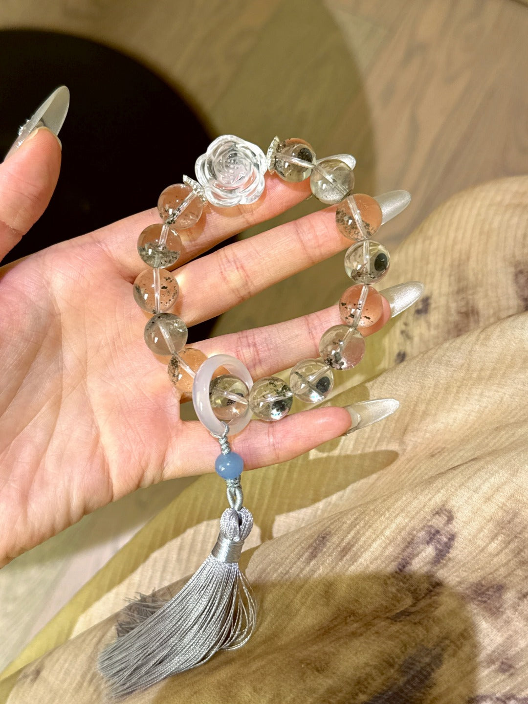 Peace & Prosperity Crystal Bracelet – Green Phantom, White Crystal & White Agate