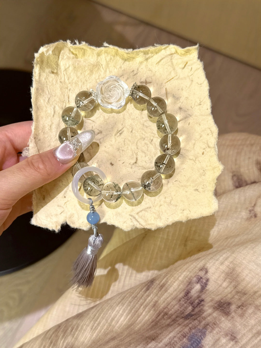 Peace & Prosperity Crystal Bracelet – Green Phantom, White Crystal & White Agate