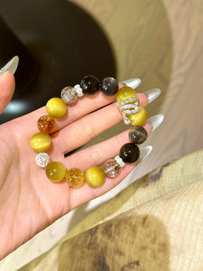 Golden Prosperity Crystal Bracelet – Tiger Eye, Obsidian, Black Gold Super & Yellow Citrine
